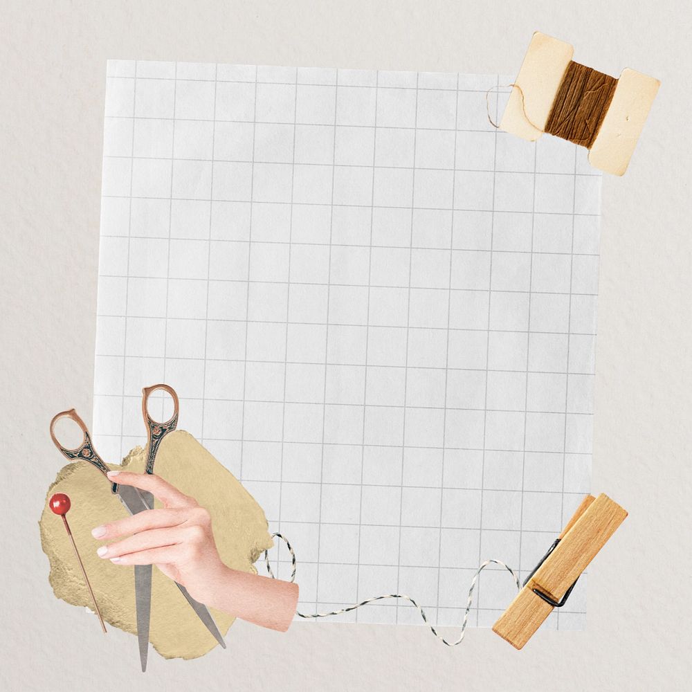 Editable grid notepaper, sewing hobby remix design