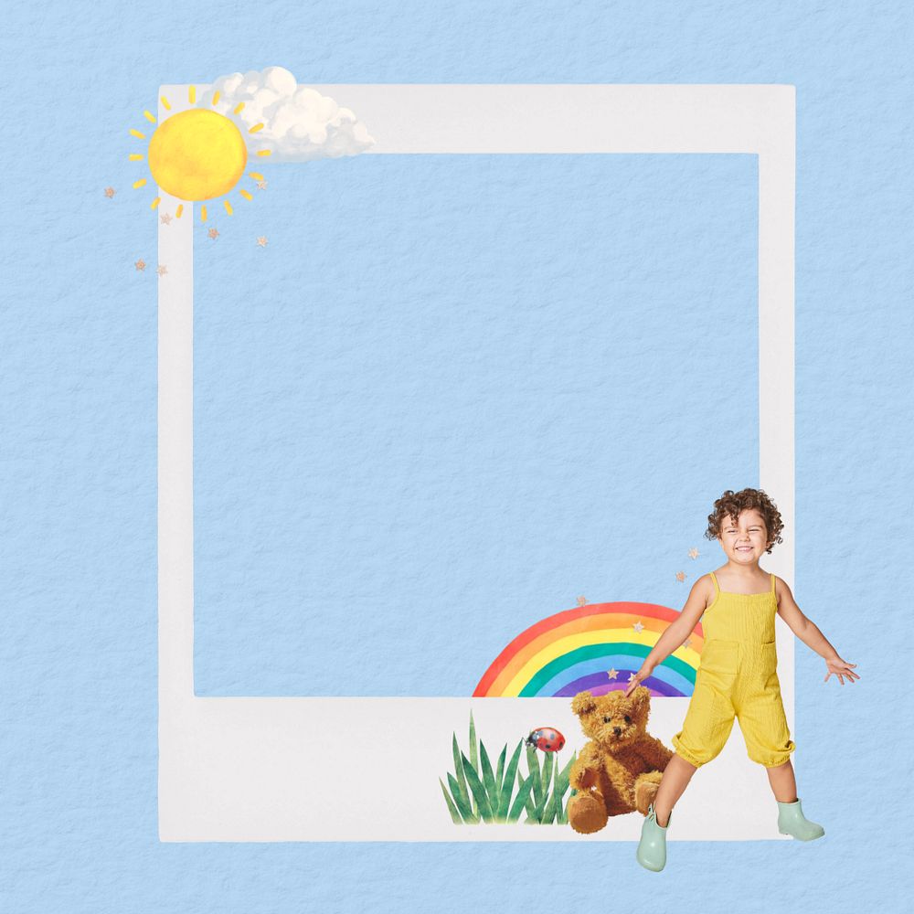 Cute childhood instant picture frame, editable collage element remix design