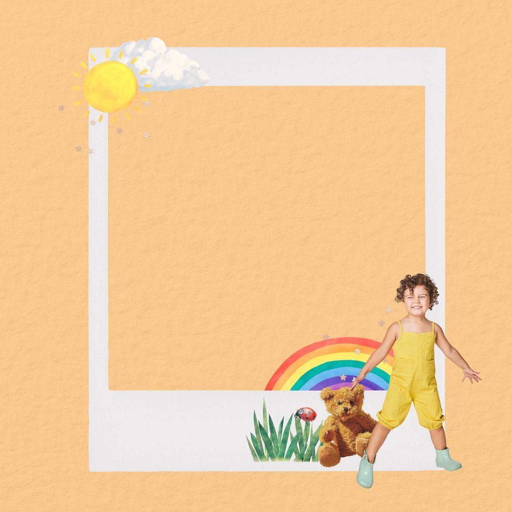 Editable cute instant film frame, happy kid collage element remix design