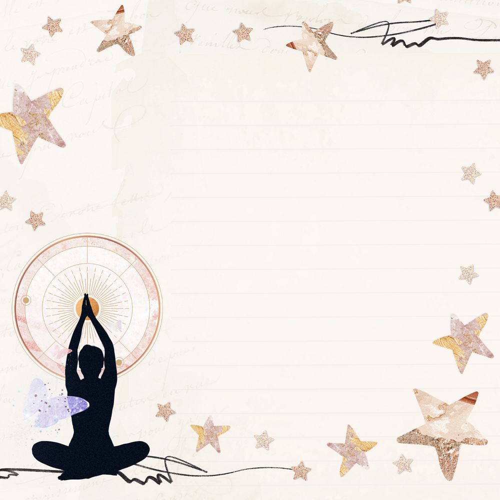 Aesthetic meditating woman frame, editable background design