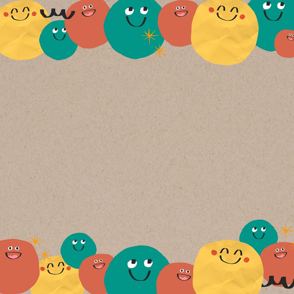 Emoji doodle border brown background, editable design