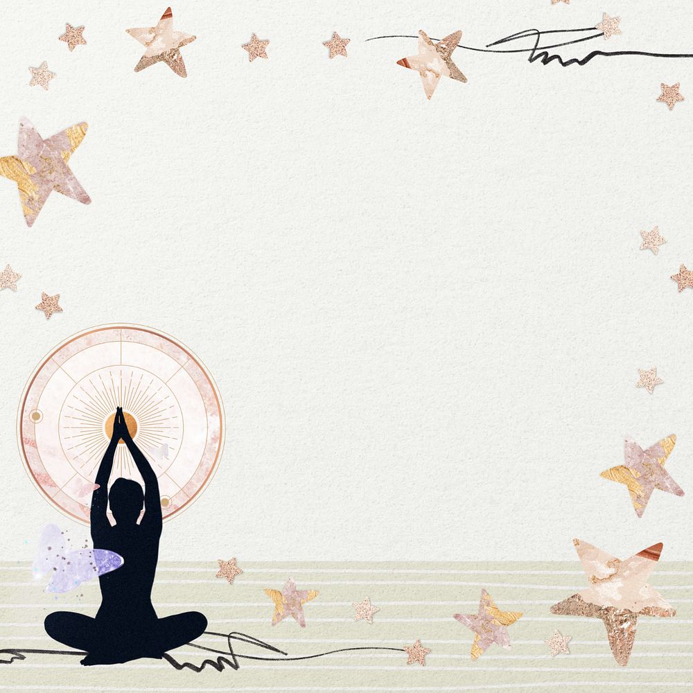 Editable meditating woman frame background design