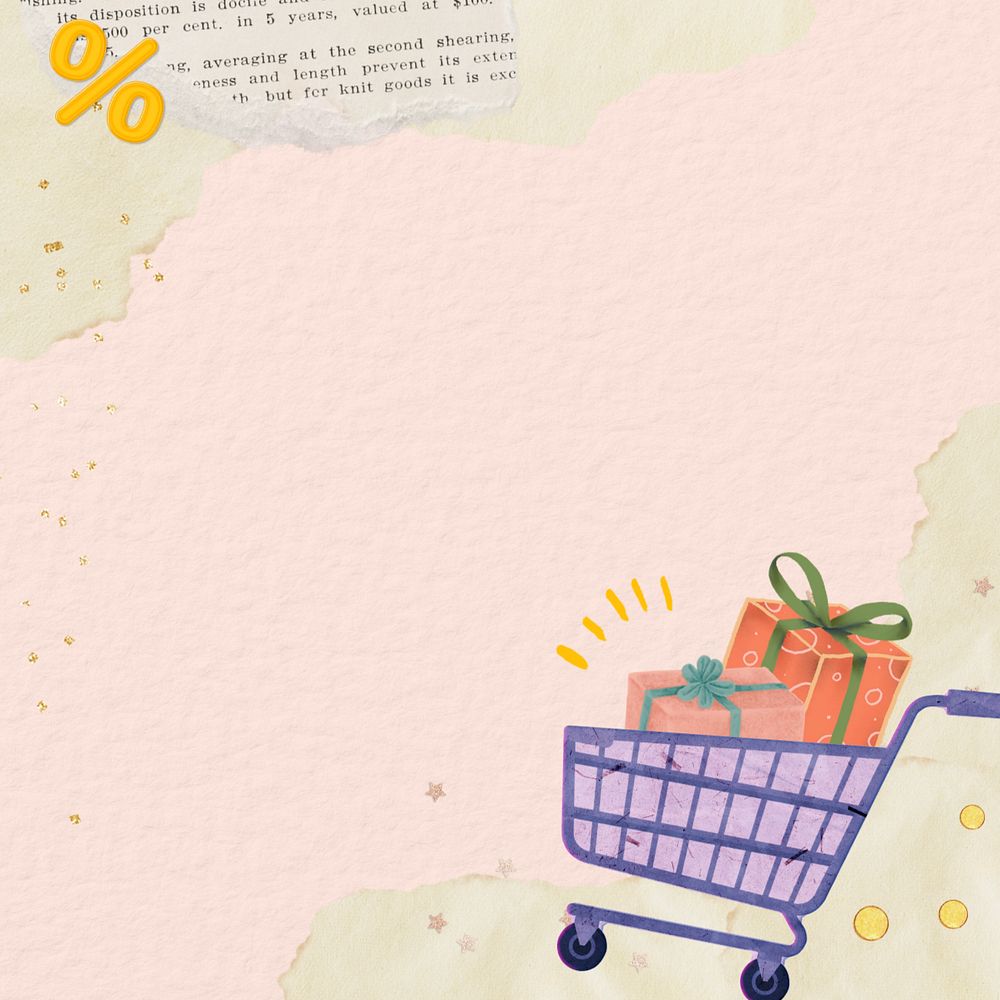 Shopping cart border background, editable ripped paper collage design