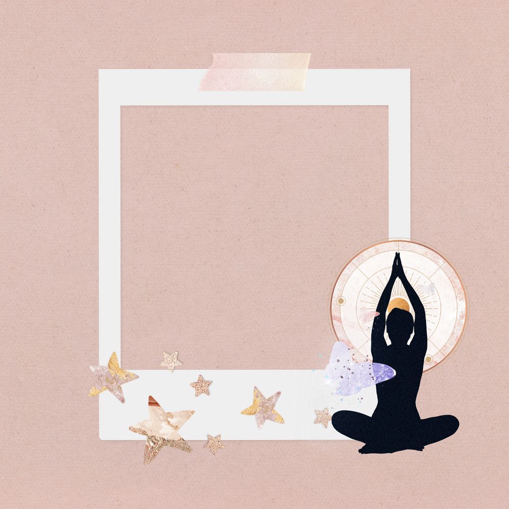 Spiritual instant film frame, editable yoga collage element remix design