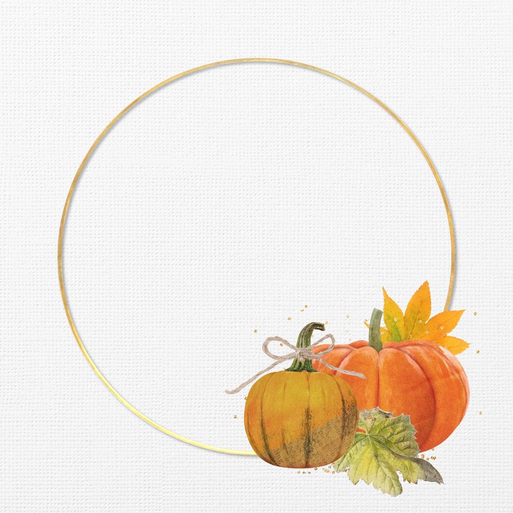 Autumn round gold frame, editable pumpkin design