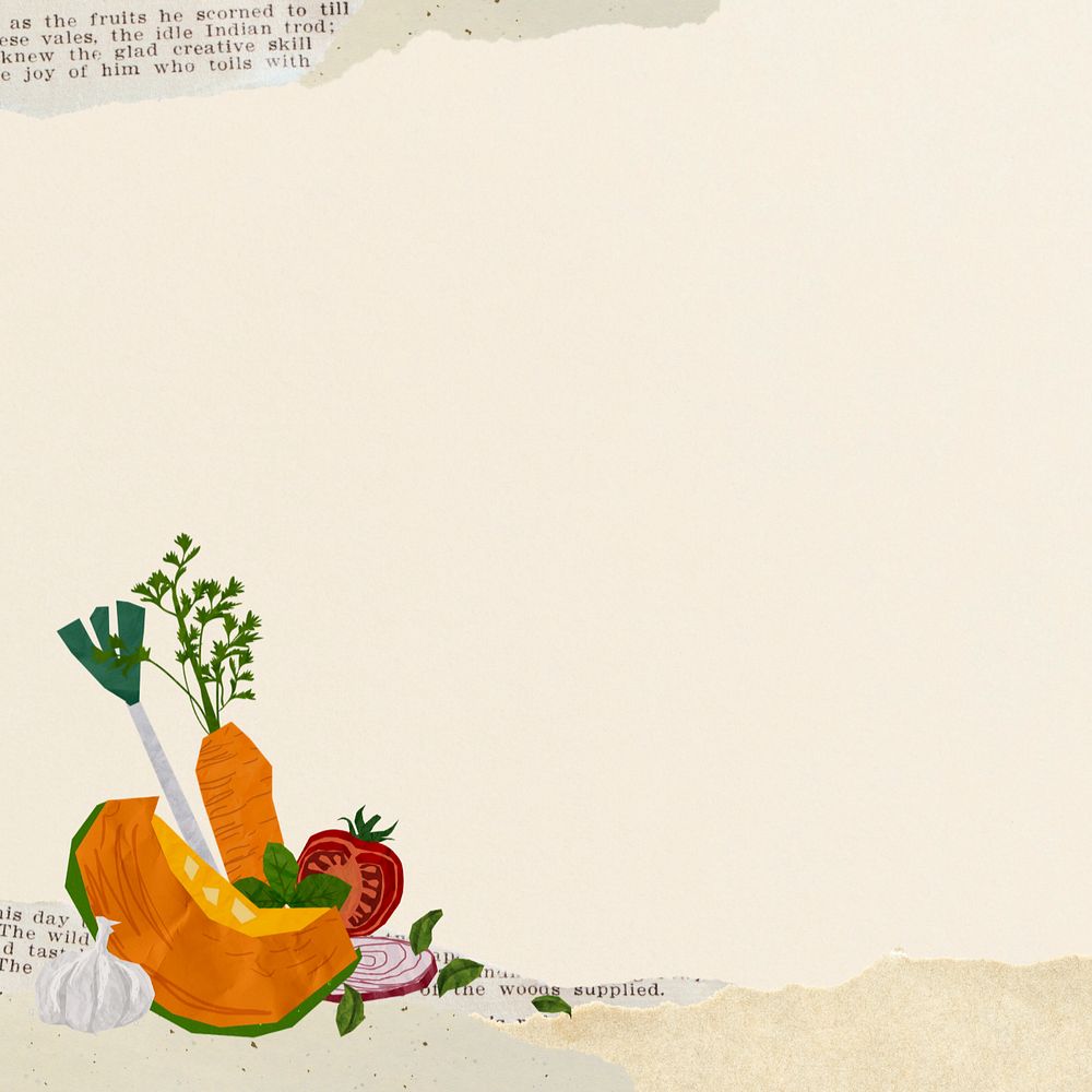 Editable vegetables food border background, cute paper collage design