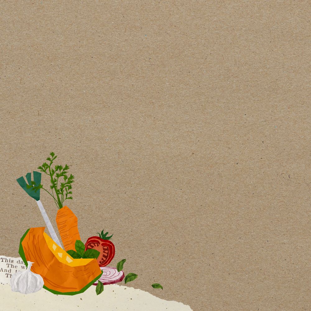 Editable vegetables food border background, cute paper collage design