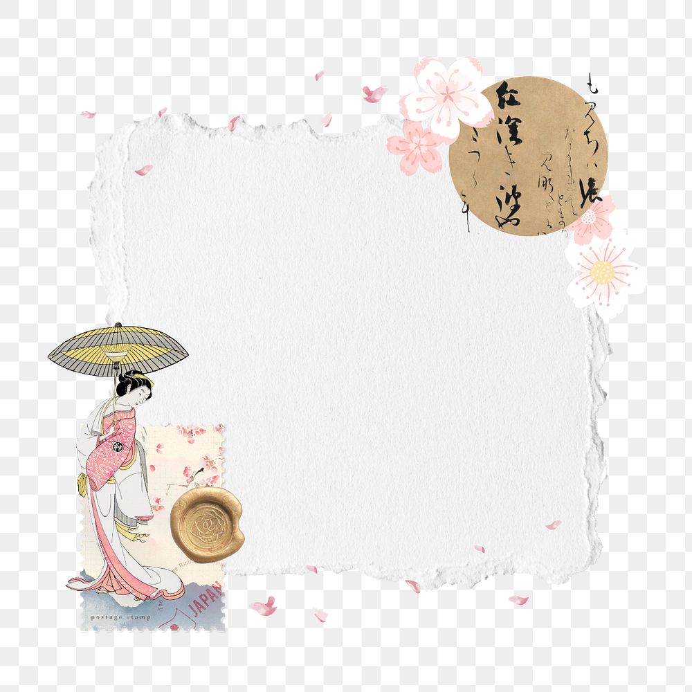 Ripped notepaper, editable vintage Japanese woman design