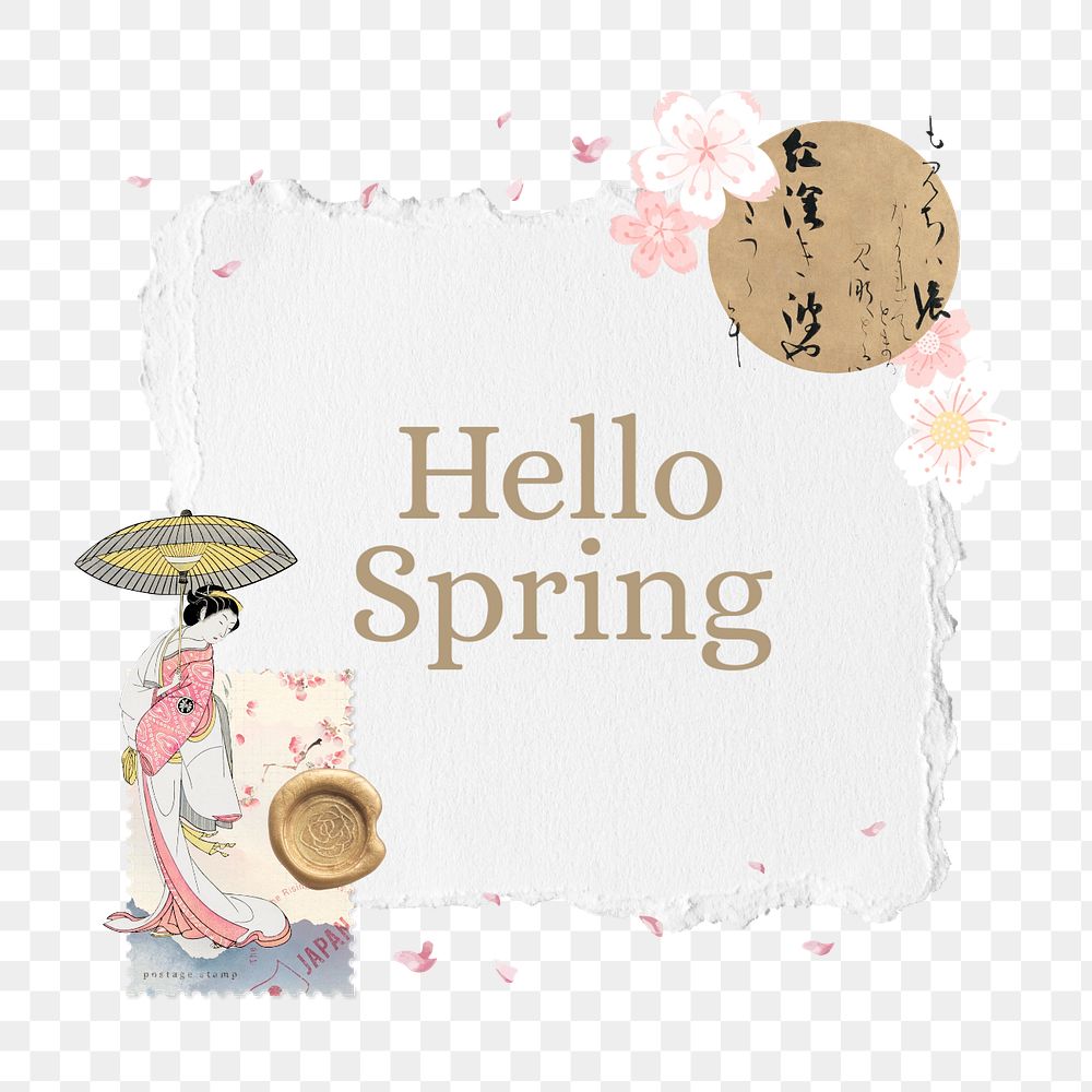 Hello Spring notepaper, editable vintage Japanese woman design