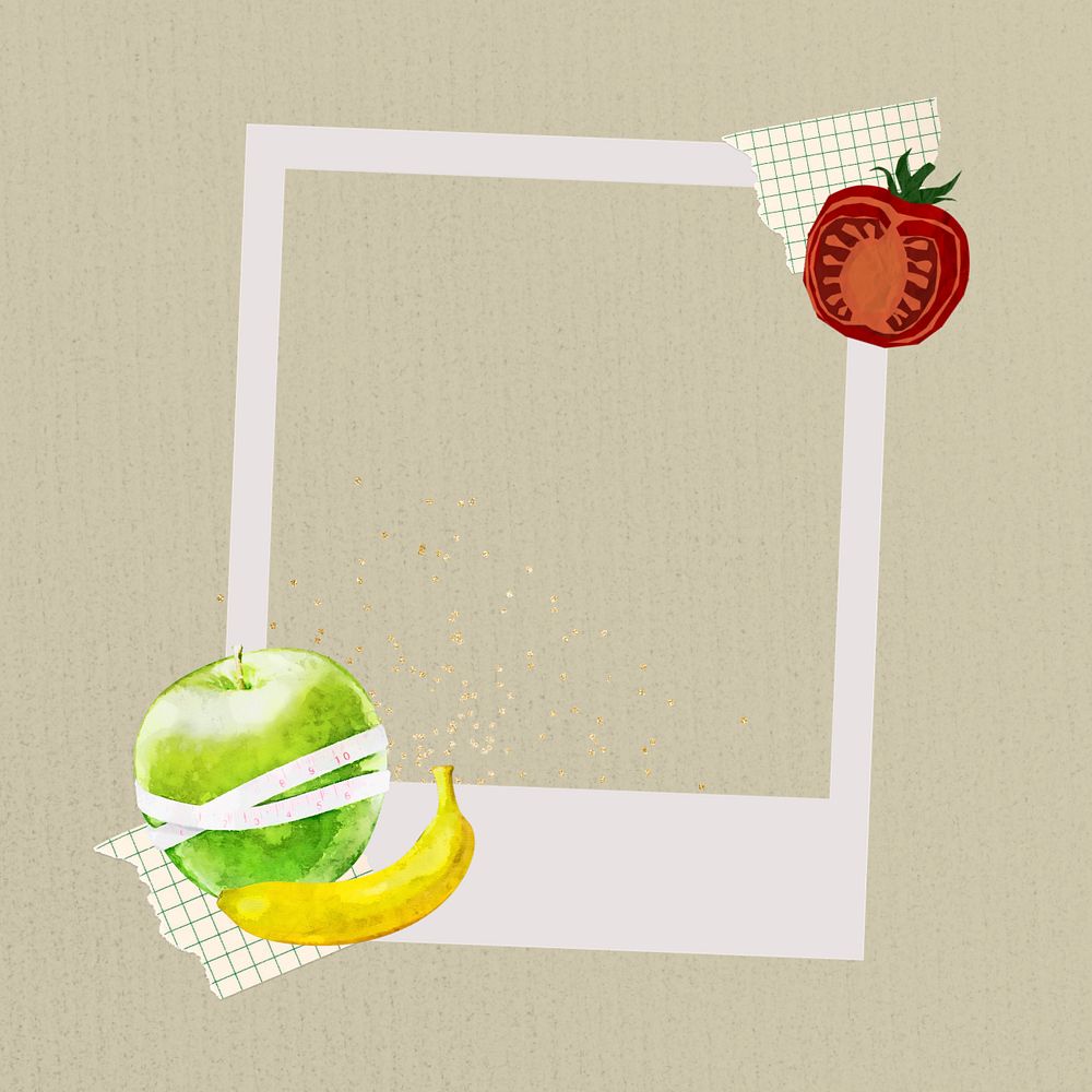 Healthy diet instant film frame, editable collage element remix design