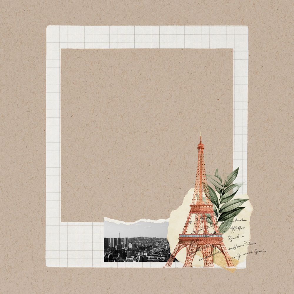 Editable instant film frame, Eiffel tower collage element remix design