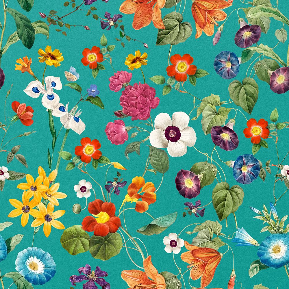 Vintage Spring flower pattern, editable aesthetic botanical illustration by Pierre Joseph Redouté. Remixed by rawpixel.