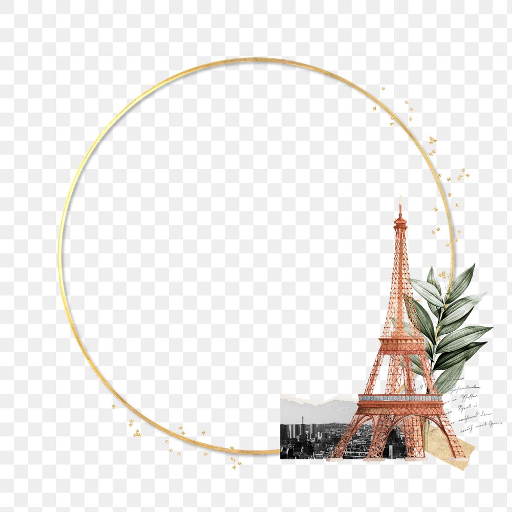 Eiffel Tower frame element, editable gold round design