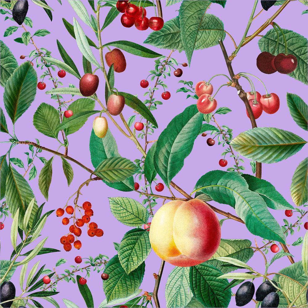 Vintage fruit pattern, editable aesthetic illustration by Pierre Joseph Redouté. Remixed by rawpixel.