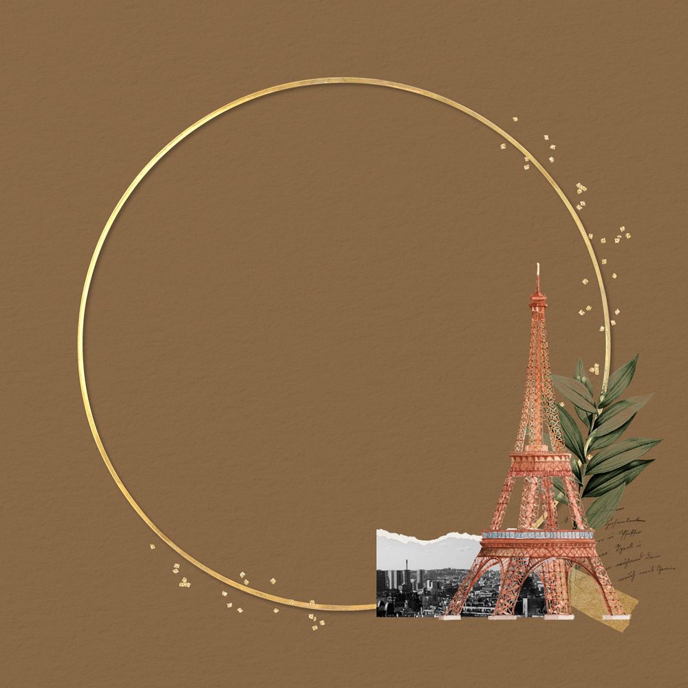 Editable Eiffel Tower round frame, aesthetic travel design