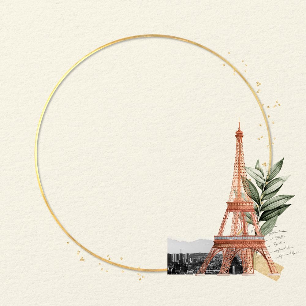 Eiffel Tower round frame, editable travel design