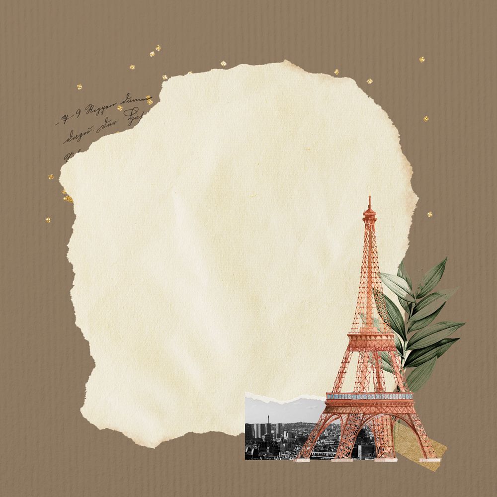 Travel ripped paper, editable Eiffel Tower collage design