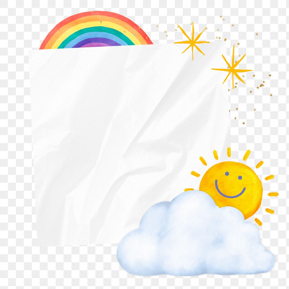 Happy sun notepaper element, editable weather collage design