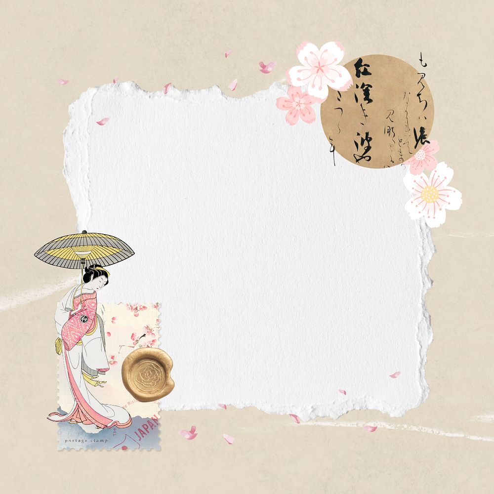 Vintage Japanese woman, editable ripped notepaper design