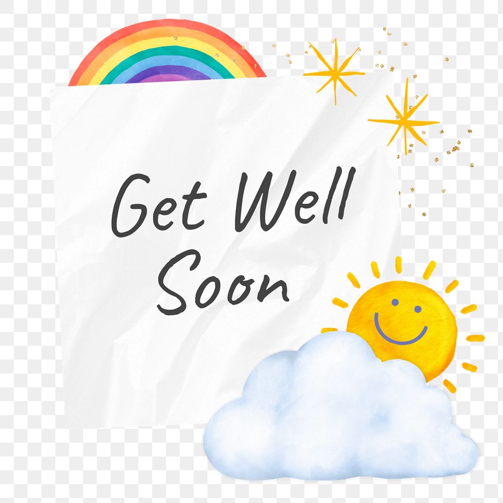 Get well soon notepaper element, editable happy sun collage design