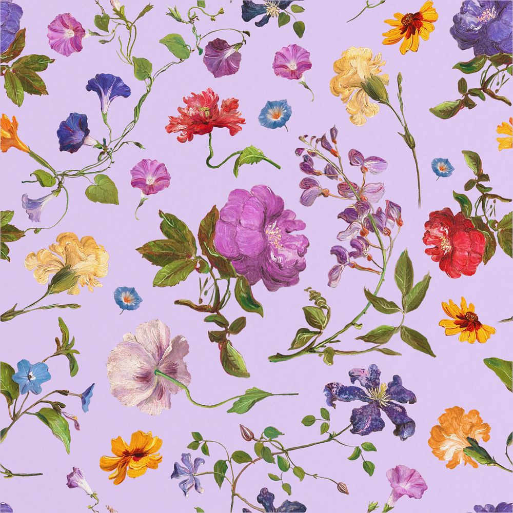 Vintage colorful flower pattern, editable aesthetic botanical illustration by Pierre Joseph Redouté. Remixed by rawpixel.