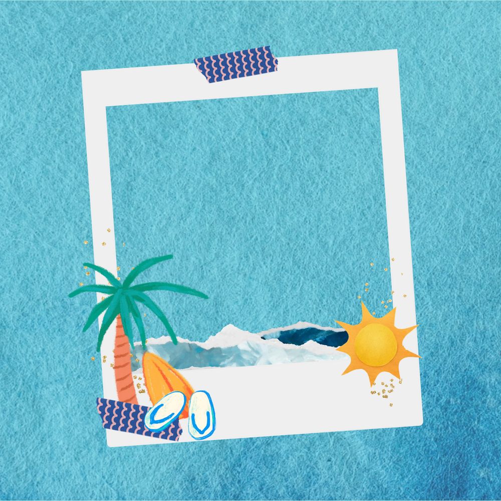 Summer vacation aesthetic instant photo frame, editable collage element remix design