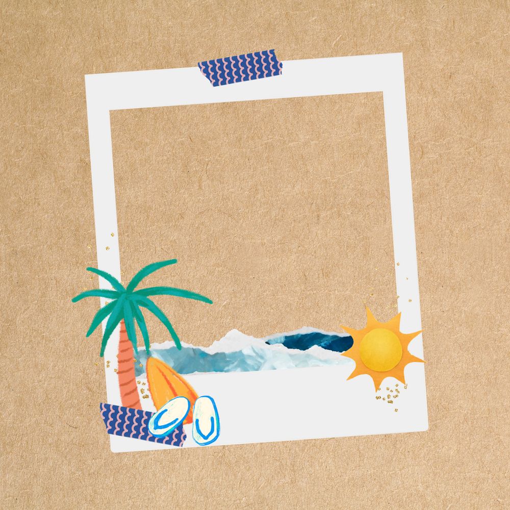 Editable instant film frame, Summer vacation collage element remix design