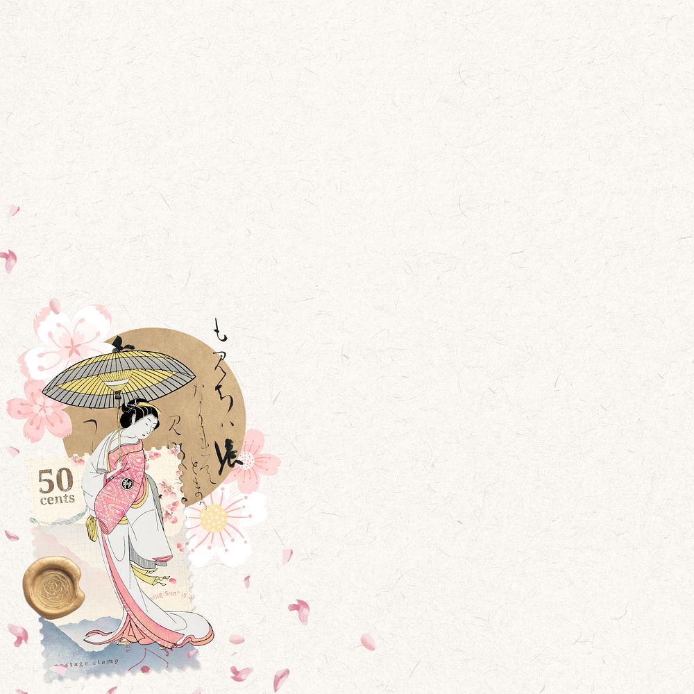 Editable vintage Japanese woman, beige background design