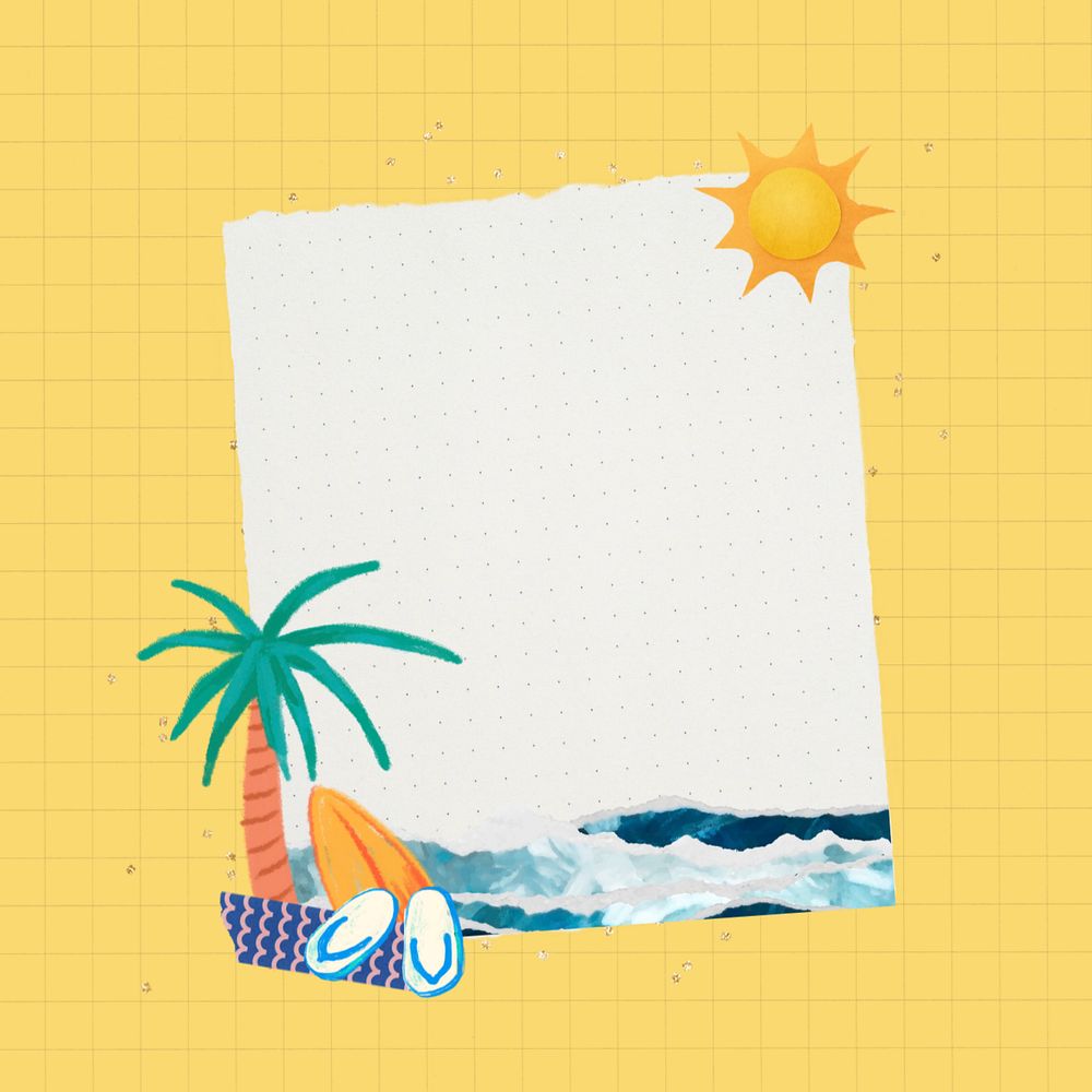 Summer holiday note paper, editable beach border collage design