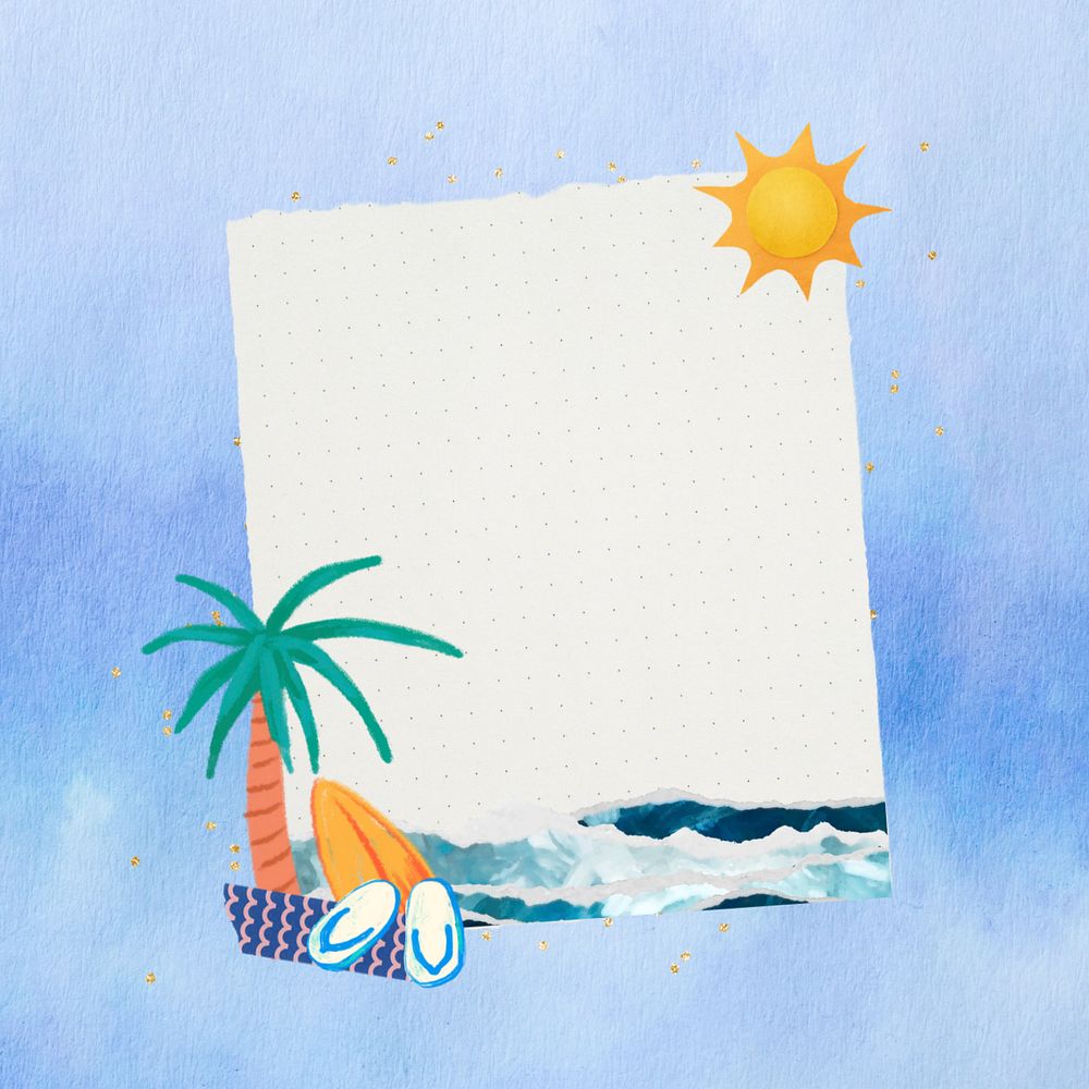 Tropical beach border note paper, editable Summer holiday collage design