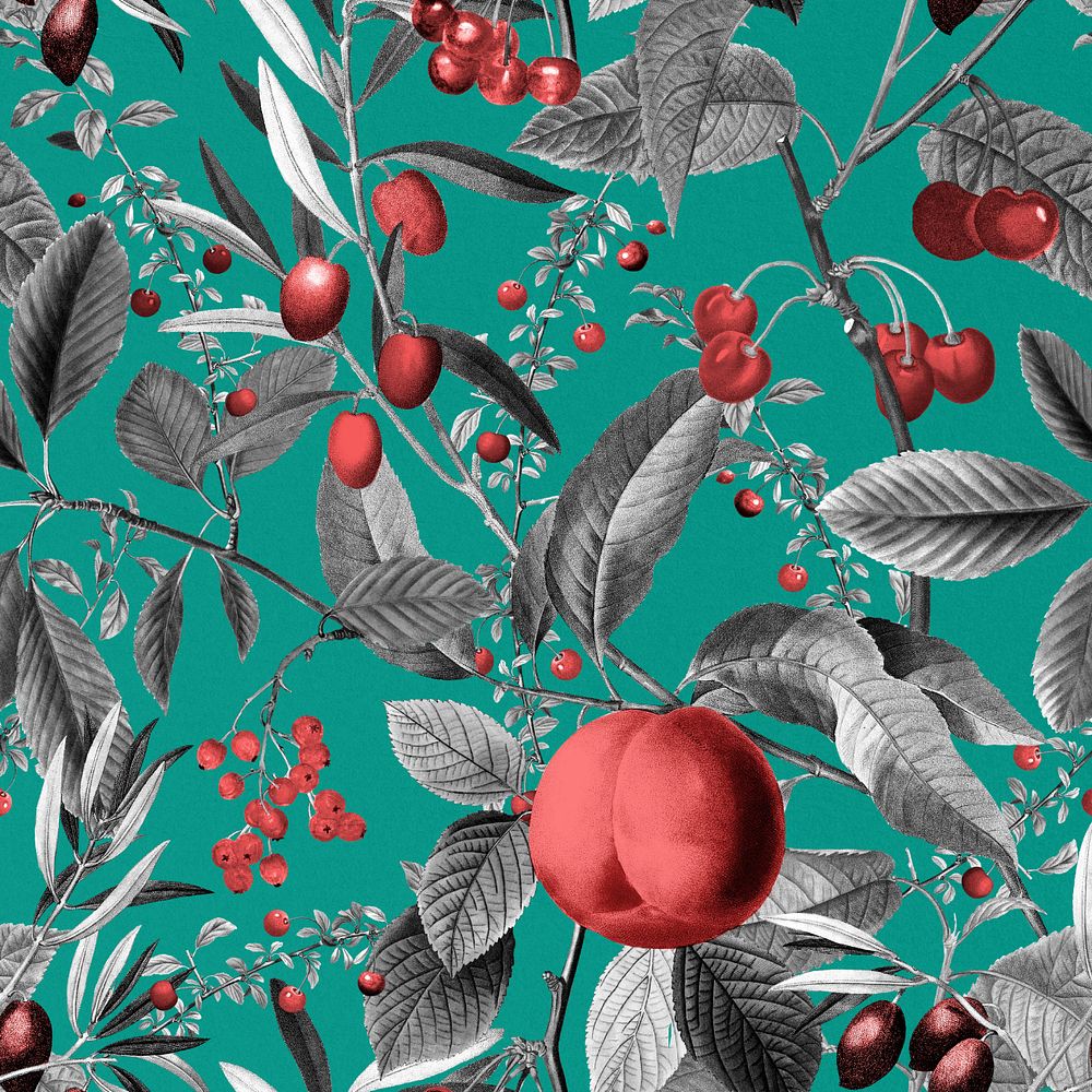 Vintage fruit pattern, editable aesthetic illustration by Pierre Joseph Redouté. Remixed by rawpixel.