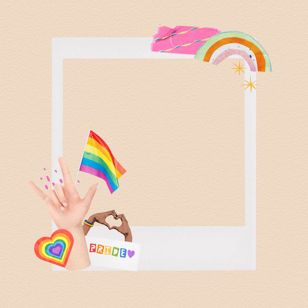 Editable instant film frame, LGBTQ+ pride collage element remix design