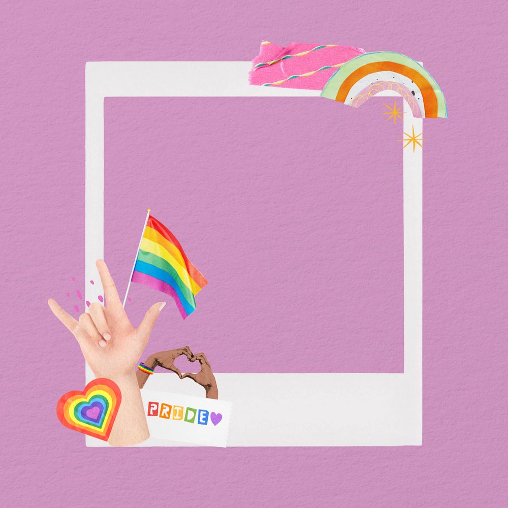 LGBTQ+ pride instant picture frame, editable collage element remix design