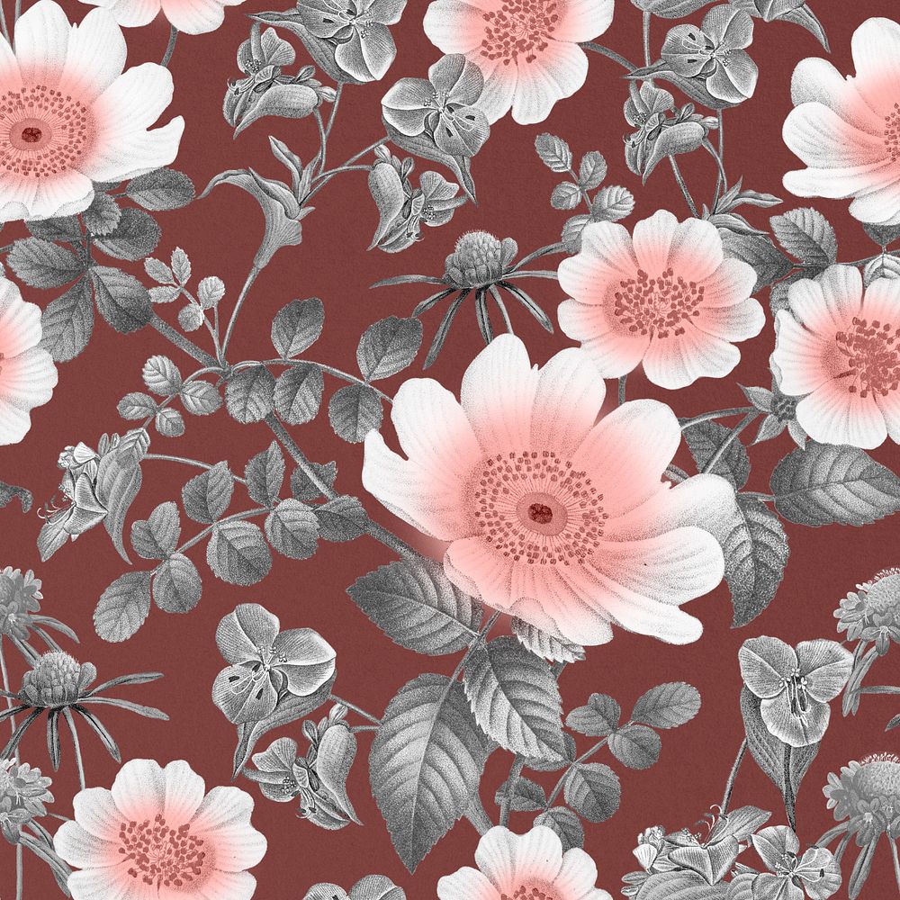 Editable vintage flower pattern, botanical illustration by Pierre Joseph Redouté. Remixed by rawpixel.