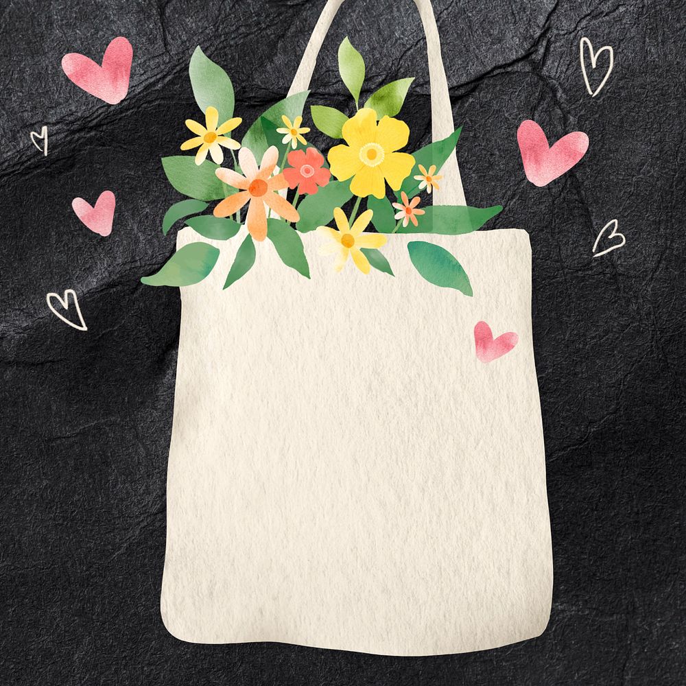 Flowers & tote bag watercolor illustration, customizable design