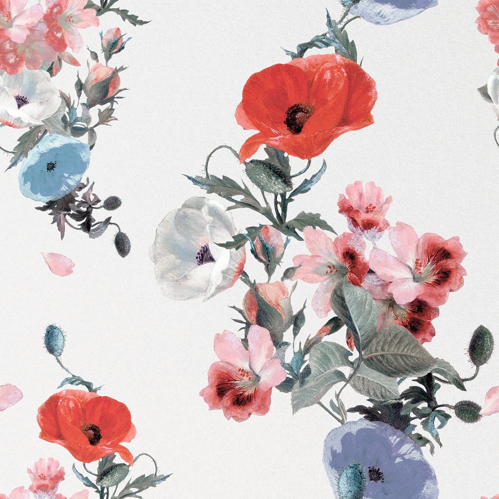 Vintage Spring flower pattern, editable aesthetic botanical illustration by Pierre Joseph Redouté. Remixed by rawpixel.