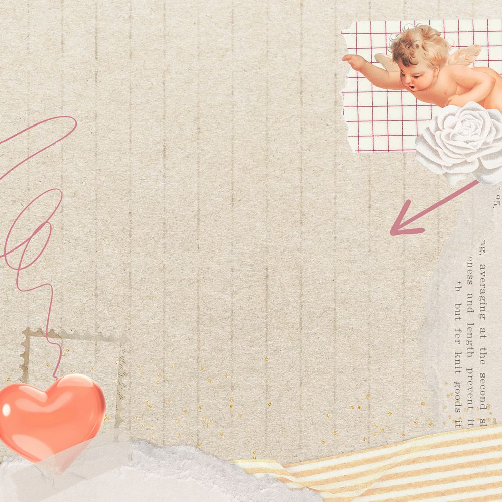 Editable Valentine's cupid background, heart border collage design