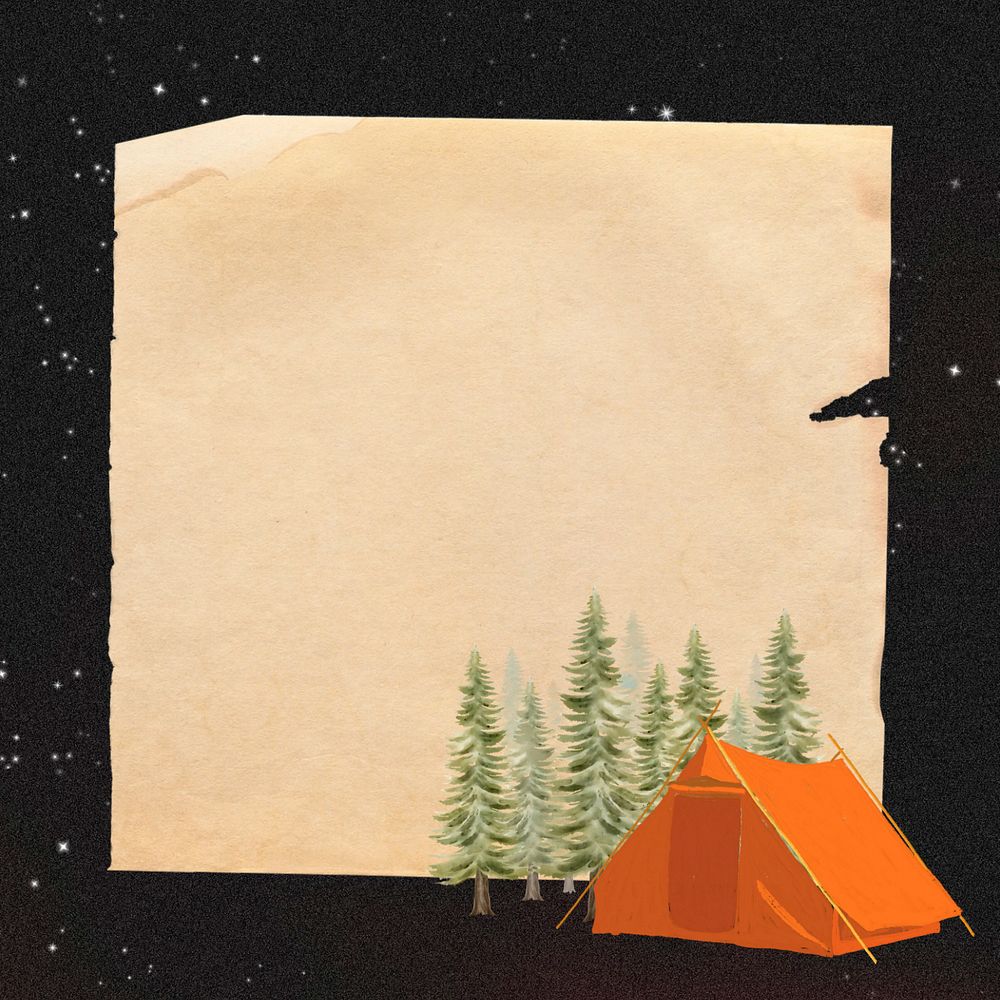 Aesthetic travel note paper, editable camping collage design