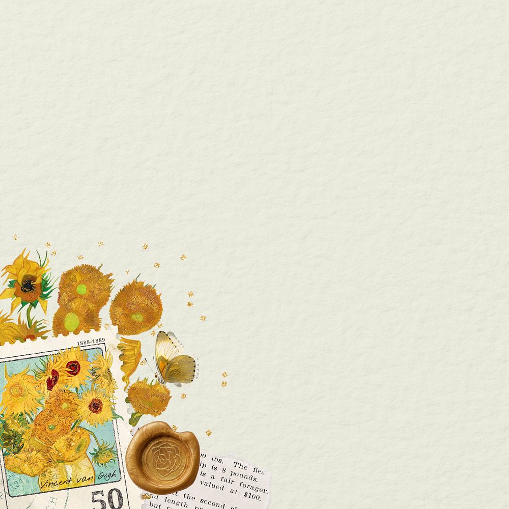 Van Gogh's Sunflowers border, editable vintage flower painting, remixed by rawpixel