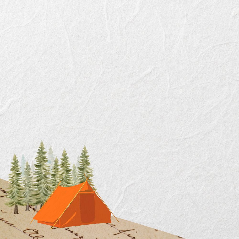 Camping tent border off-white background, editable travel collage design