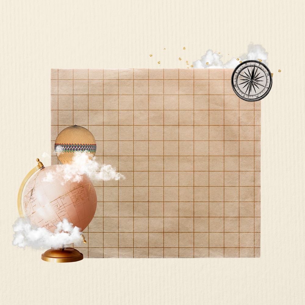 Travel globe, editable grid paper collage design