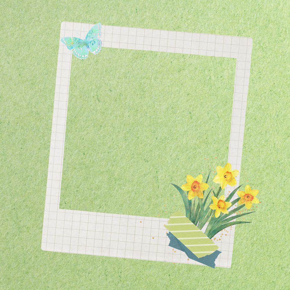 Editable Easter instant film frame, editable daffodil collage element remix design