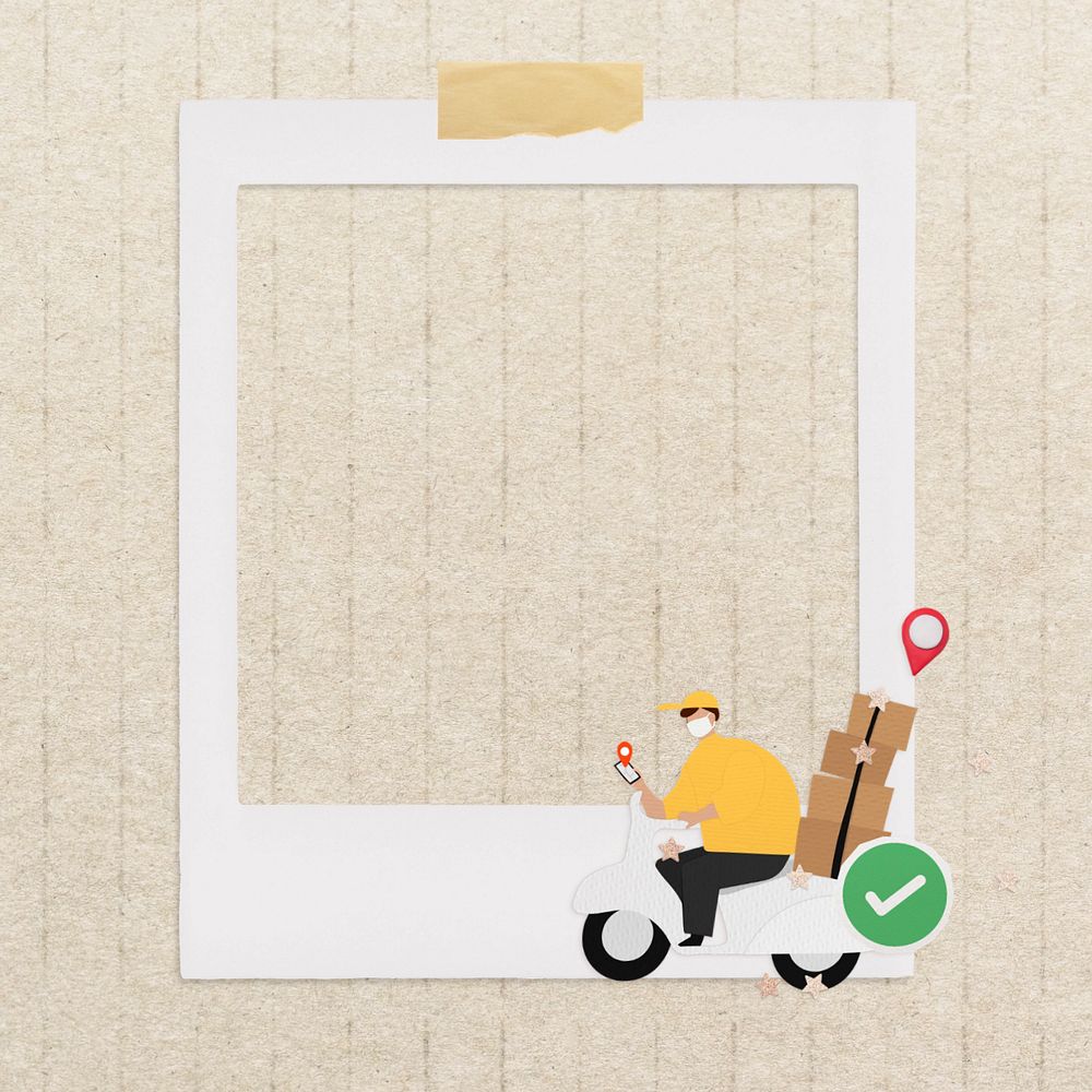 Parcel delivery instant film frame, editable collage element remix design