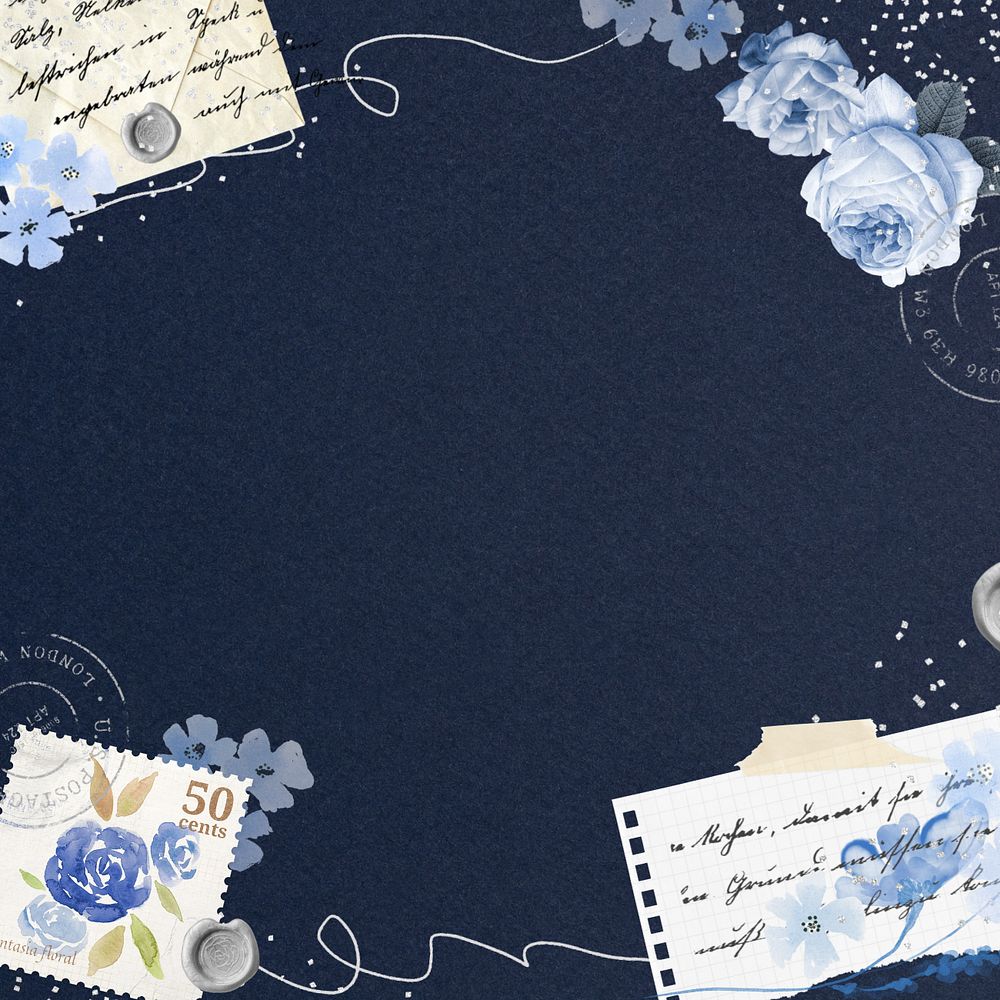 Editable blue rose frame, editable background collage element remix design