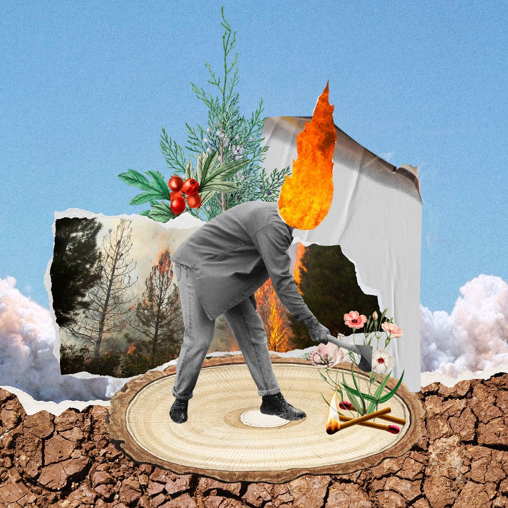 Polluted environment remix background, businessman destroying nature, editable design