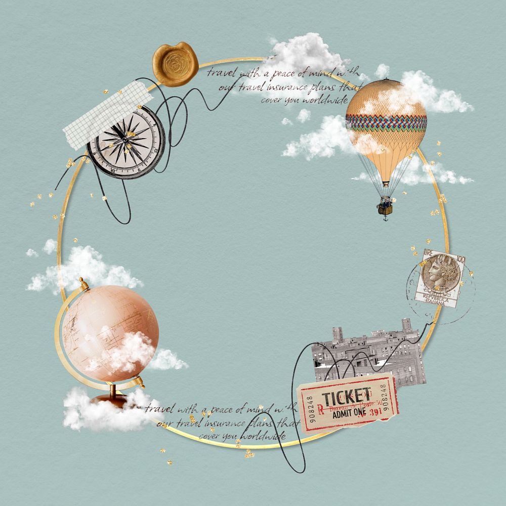 Editable travel collage round frame design