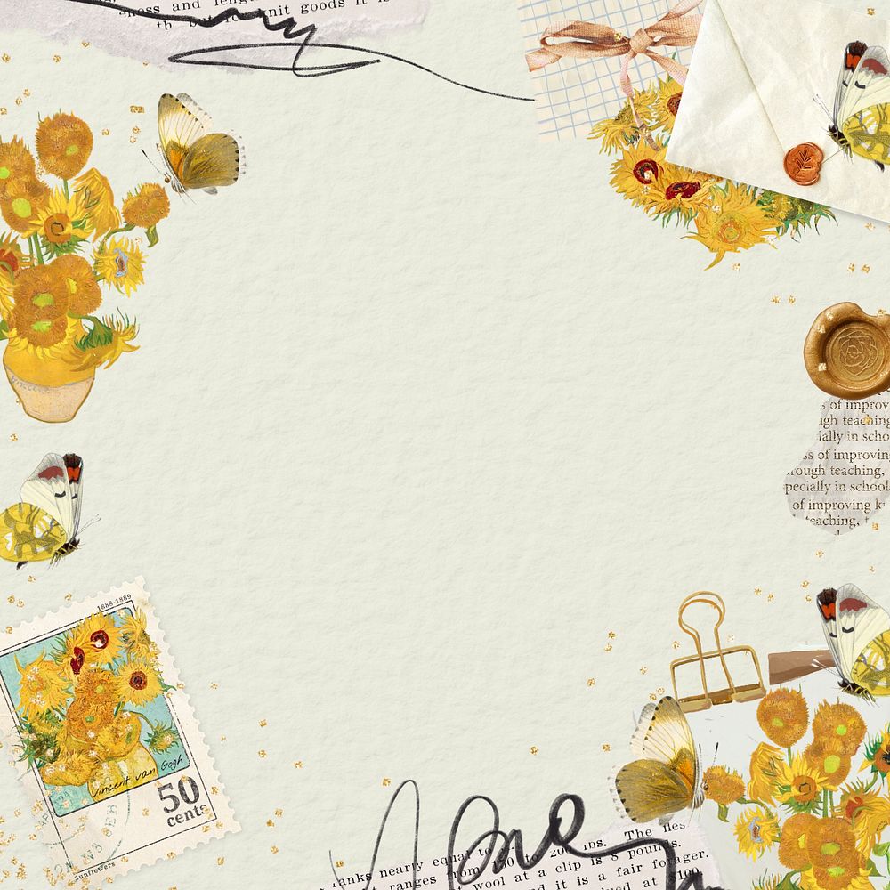 Van Gogh's Sunflowers frame background, editable vintage flower painting, remixed by rawpixel