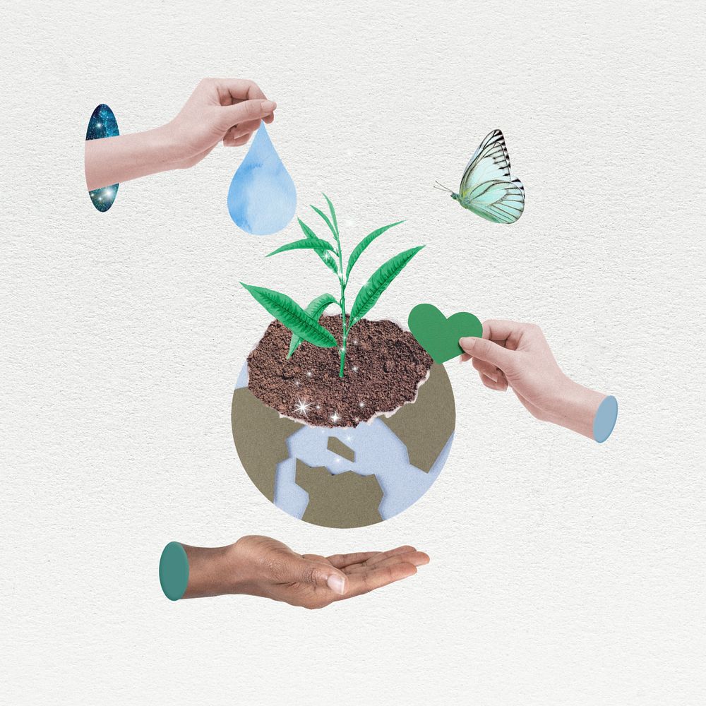 Save the World, people planting tree, editable design