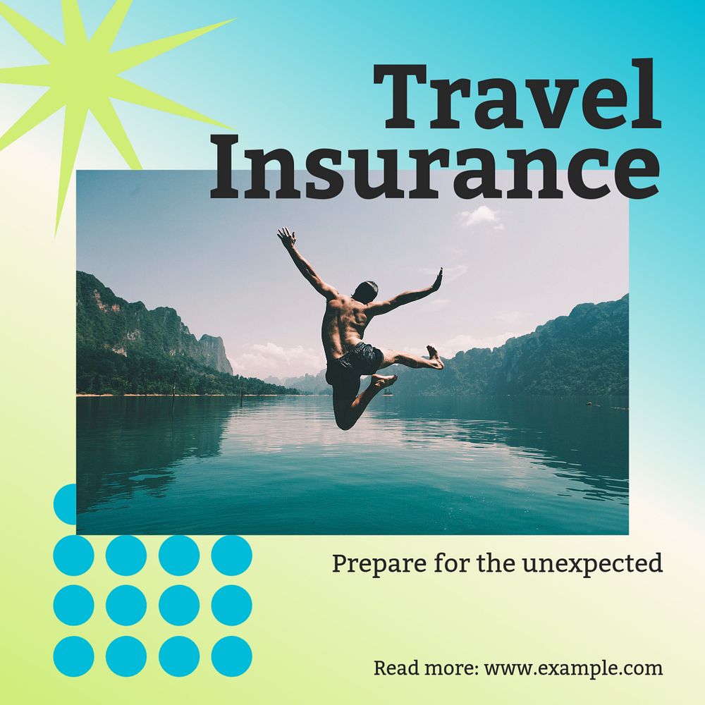 Travel insurance Instagram post template, editable social media ad