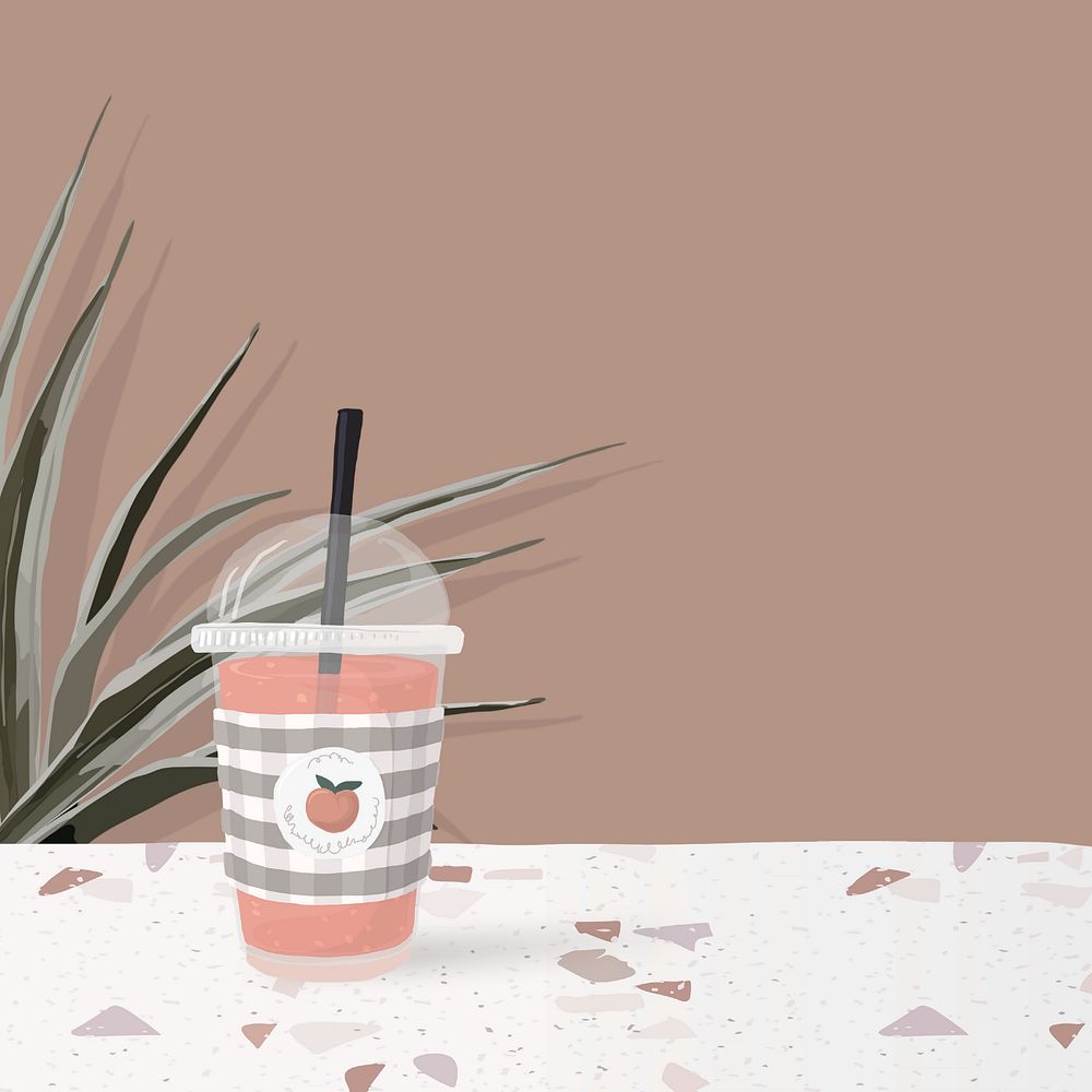 Cute drink on terrazzo, pastel background, editable feminine design